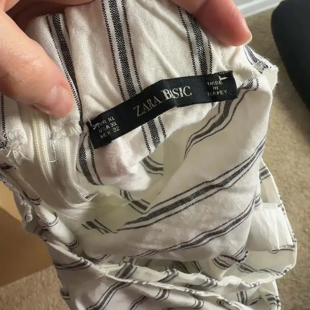 Zara Basic Striped Wrap Skirt Size XL Tie Front Linen Blend Midi Women’s